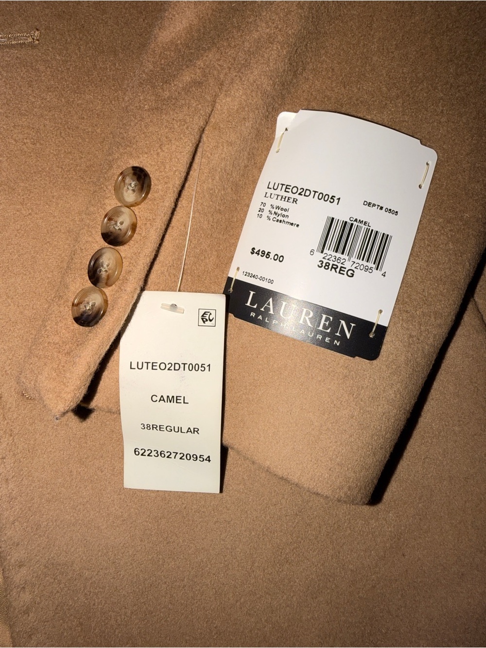 NWT Lauren Ralph Lauren Luther Men's Camel Wool Blend Topcoat Overcoat MSRP $495 - Picture 3 of 7